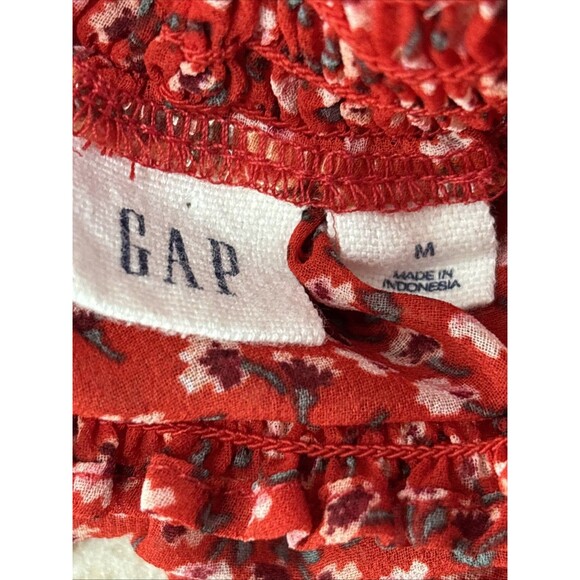 GAP Red & White Dainty Floral Chiffon Long Sleeve Mock Neck Ruffle Blouse M - Picture 9 of 11